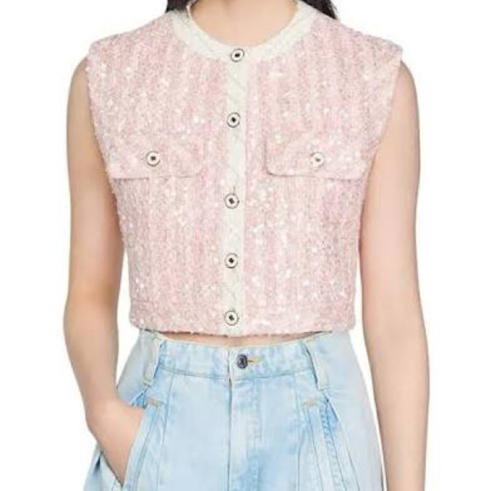 Sandro Textured PinkCream Jacket - Picture 1 of 9